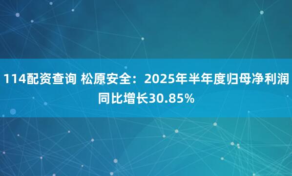 114配资查询 松原安全：2025年半年度归母净利润同比增长30.85%