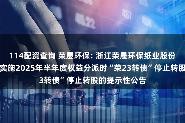 114配资查询 荣晟环保: 浙江荣晟环保纸业股份有限公司关于实施2025年半年度权益分派时“荣23转债”停止转股的提示性公告